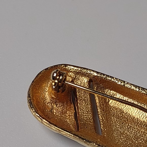 Black And Gold Tone Oval Brooch With Clear Rhinestones - Picture 13 of 14